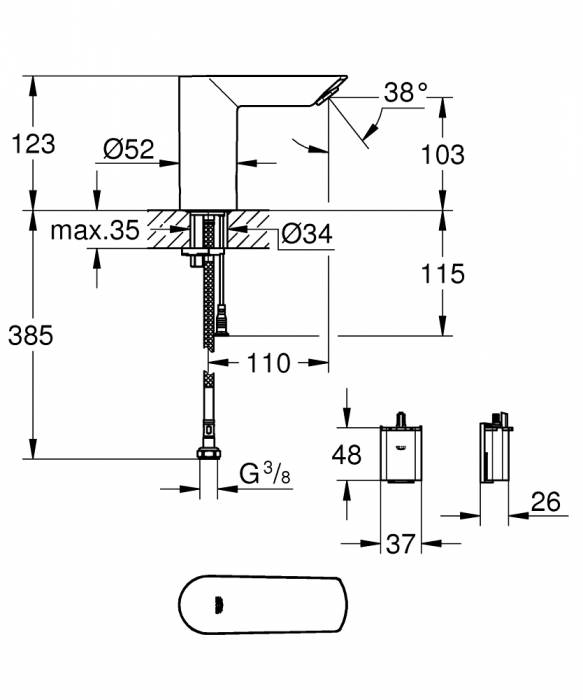 Смеситель для раковины GROHE 36452000 Bau Cosmopolitan E, хром. Фото