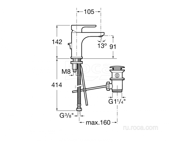 Смеситель ROCA L20 для раковины A5A3A09C0M. Фото