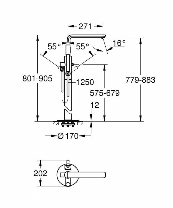 GROHE 23792001 Lineare New Смеситель однорычажный для ванны, свободностоящего монтажа. Фото