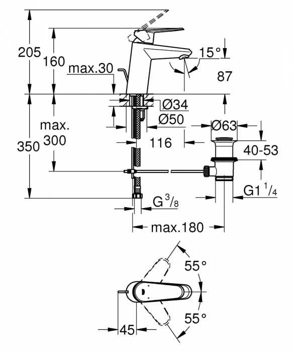 Смеситель для раковины GROHE Eurodisc Cosmopolitan 3319020E. Фото