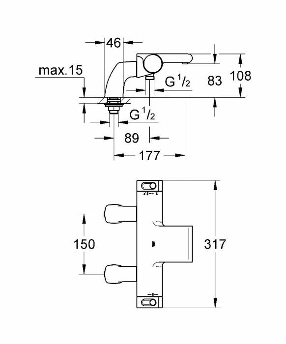 Термостатический смеситель для ванны GROHE Grohtherm 2000 34176001. Фото