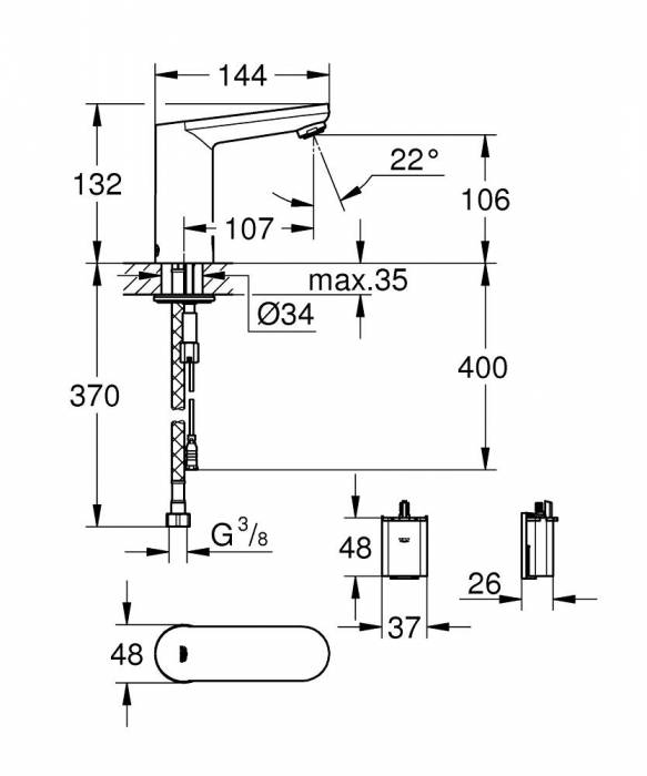 GROHE 36330001 Eurosmart Cosmopolitan E Инфракрасная электроника для раковины со смешиванием. Фото