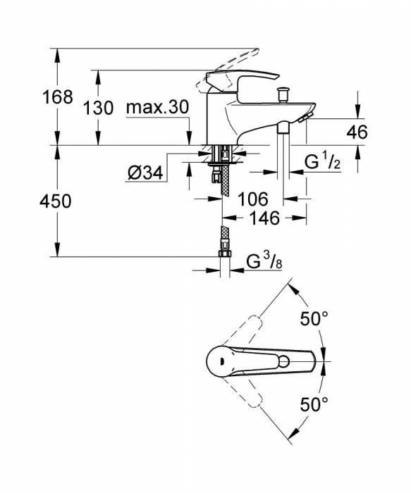 Смеситель для ванны GROHE Eurostyle 33614001. Фото