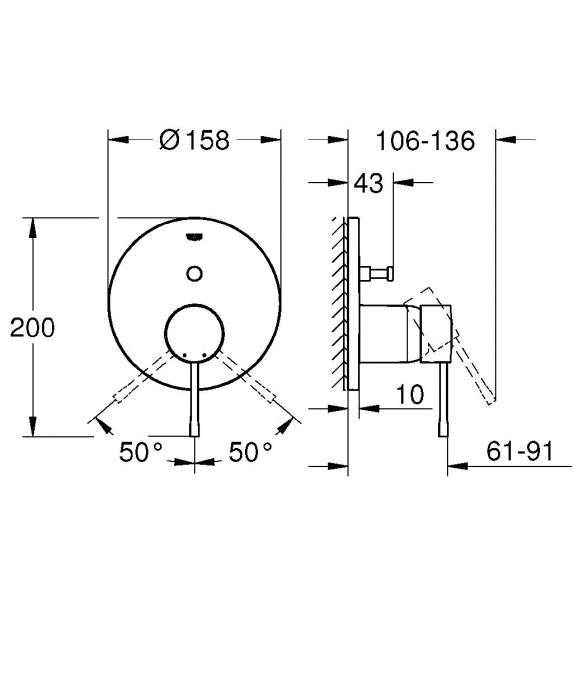 Смеситель для ванны GROHE 24058BE1 Essence, никель, глянец. Фото