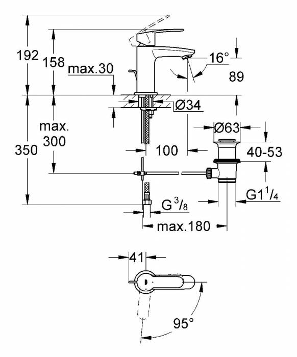 GROHE 2338720E Eurostyle Cosmopolitan Смеситель однорычажный для раковины со сливным гарнитуром, уменьшенный вариант, с энергосберегающим картриджем - подача холодной воды при центральном положении рычага. Фото