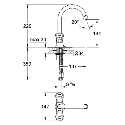 Смеситель для раковины GROHE Costa L 21374001. Фото