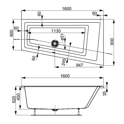 Акриловая ванна VAGNERPLAST CAVALLO OFFSET 160 Left VPBA169CAV3LX-01. Фото