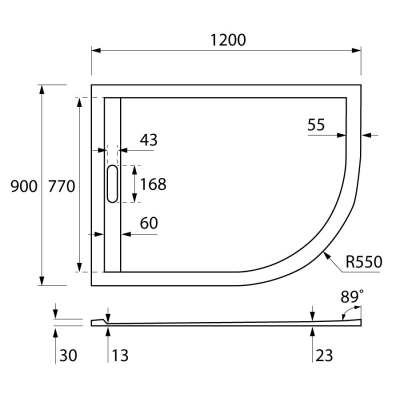 Душевой поддон из искусственного мрамора CEZARES TRAY-AS-RH-120/90-550-30-W-L. Фото